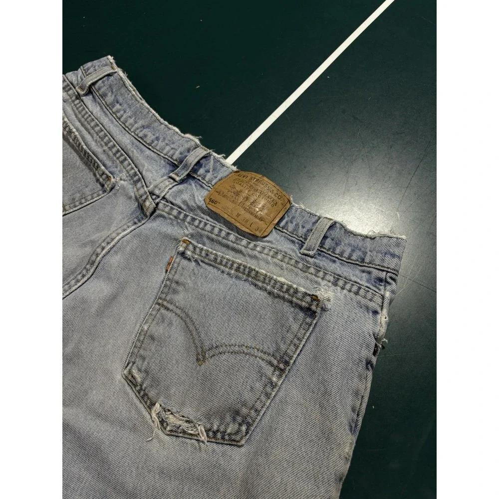Vtg 90s Levi's 560 Orange Tab Jean Shorts Size 34‎ Distressed Cut Off Denim USA